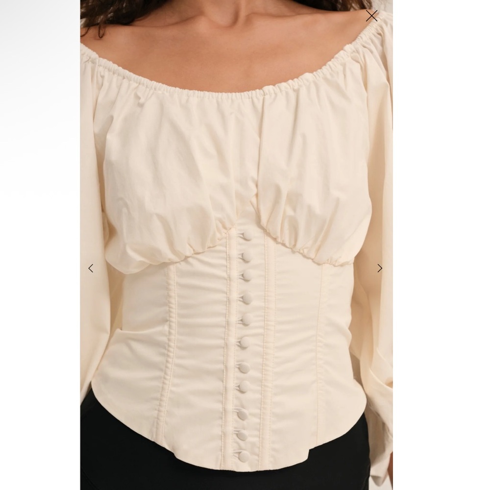 For Love & Lemons Marion Puff Sleeve Romantic Boned Corset Top Ivory Large NEW - Picture 7 of 14